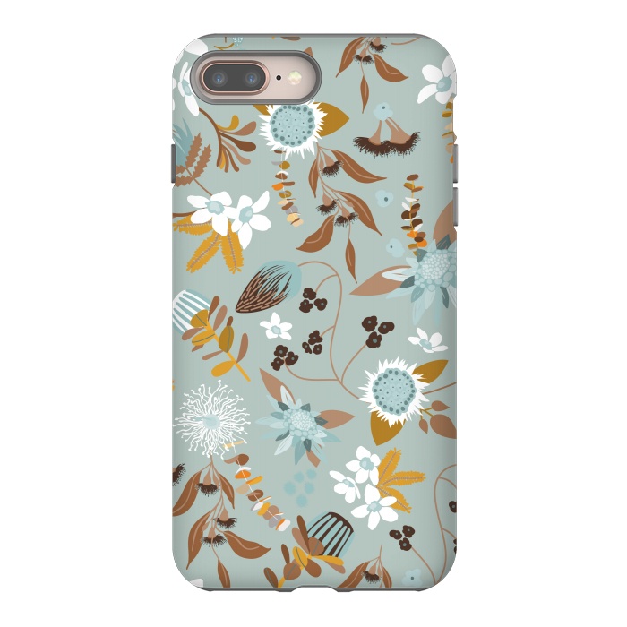 iPhone 7 plus StrongFit Stylized Australian Florals in Blue and Mustard by Paula Ohreen