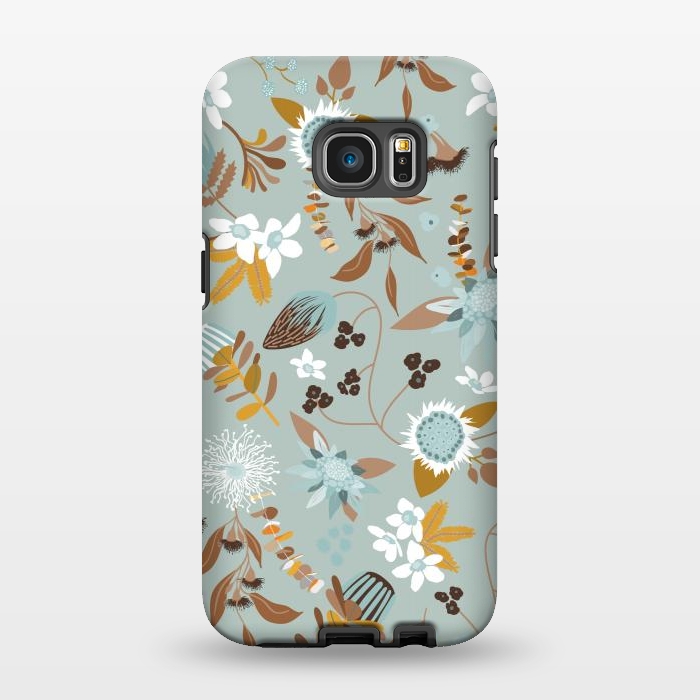 Galaxy S7 EDGE StrongFit Stylized Australian Florals in Blue and Mustard by Paula Ohreen
