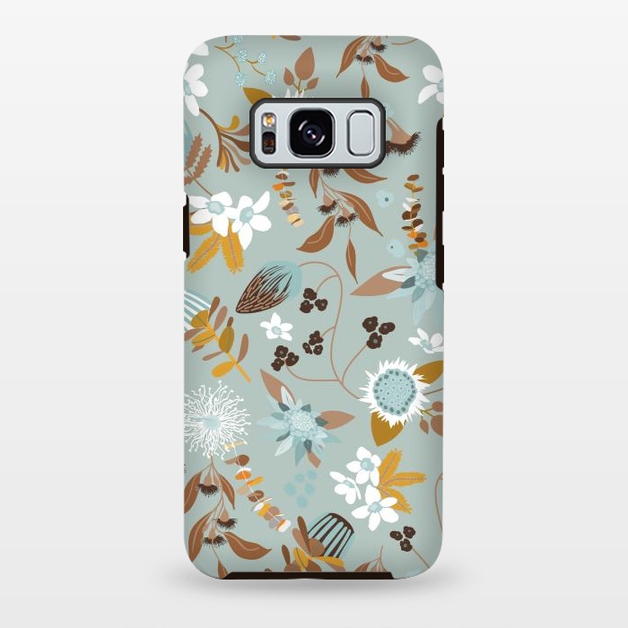 Galaxy S8 plus StrongFit Stylized Australian Florals in Blue and Mustard by Paula Ohreen