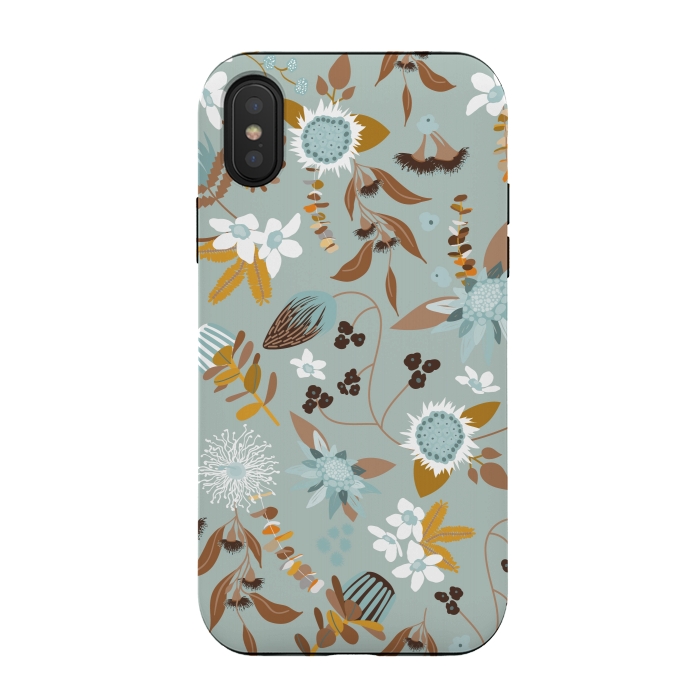 iPhone Xs / X StrongFit Stylized Australian Florals in Blue and Mustard by Paula Ohreen