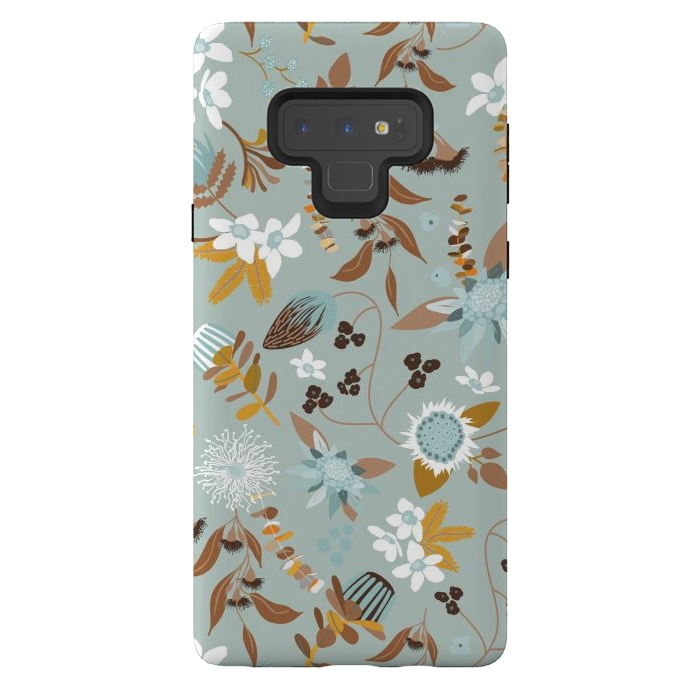 Galaxy Note 9 StrongFit Stylized Australian Florals in Blue and Mustard by Paula Ohreen