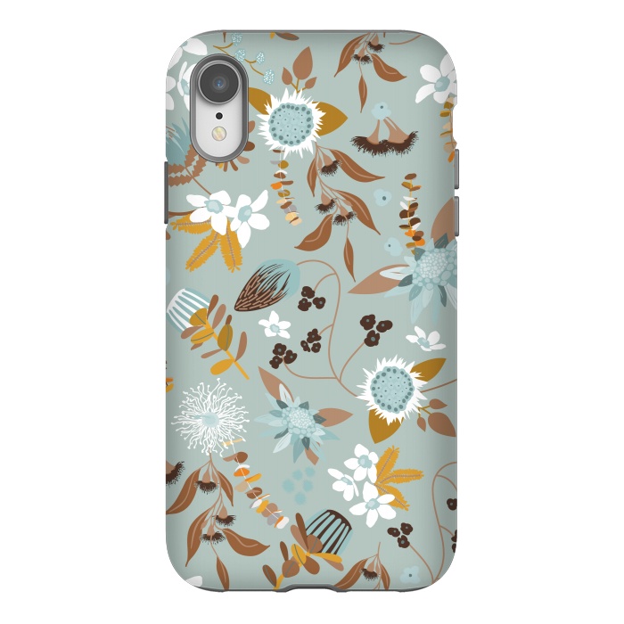 iPhone Xr StrongFit Stylized Australian Florals in Blue and Mustard by Paula Ohreen