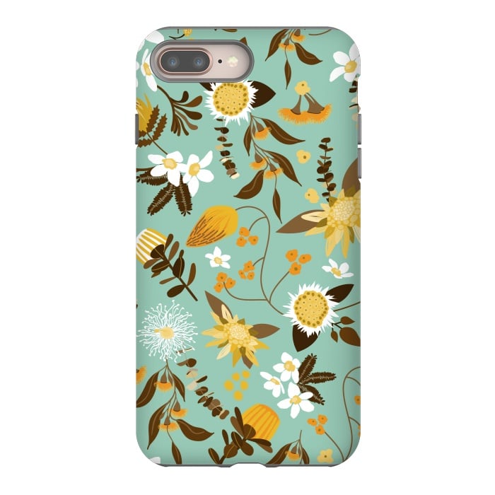 iPhone 7 plus StrongFit Stylized Australian Florals in Teal and Mustard by Paula Ohreen