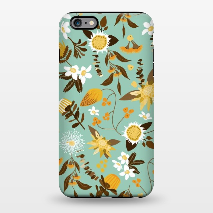 iPhone 6/6s plus StrongFit Stylized Australian Florals in Teal and Mustard by Paula Ohreen
