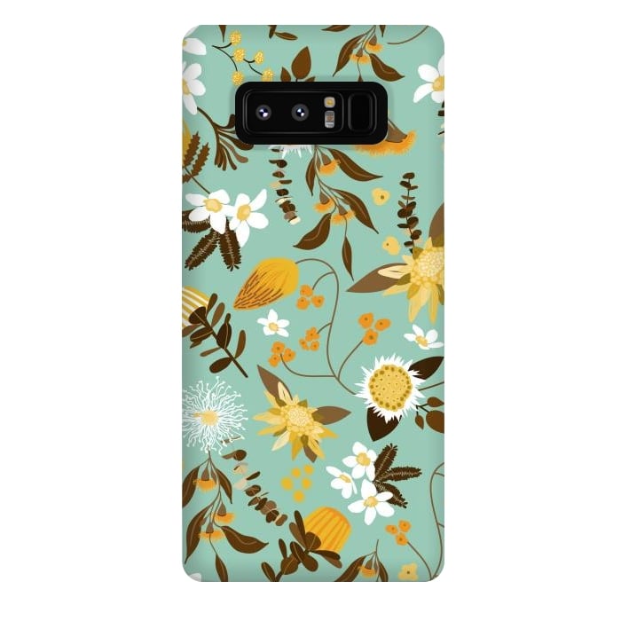 Galaxy Note 8 StrongFit Stylized Australian Florals in Teal and Mustard by Paula Ohreen