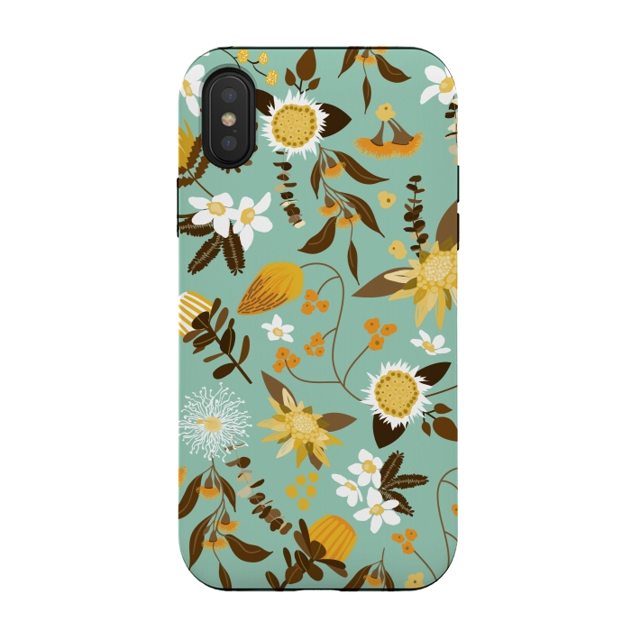 iPhone Xs / X StrongFit Stylized Australian Florals in Teal and Mustard by Paula Ohreen