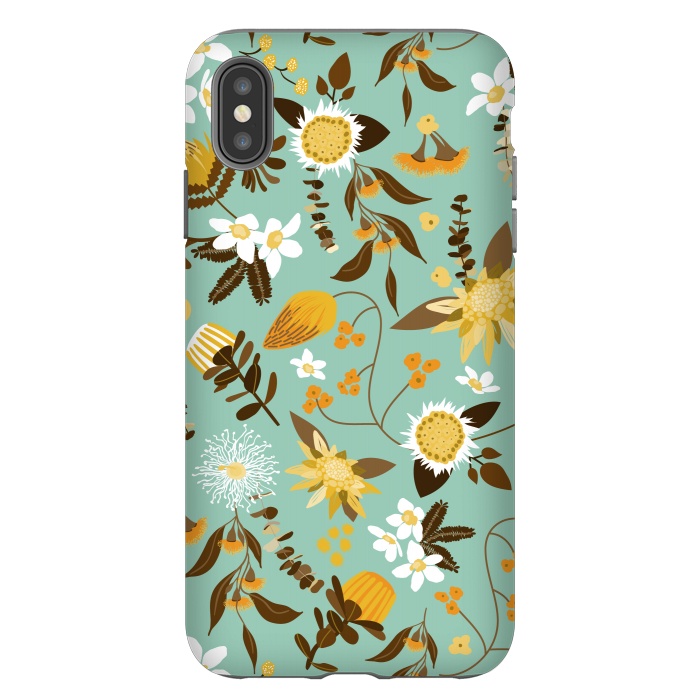 iPhone Xs Max StrongFit Stylized Australian Florals in Teal and Mustard by Paula Ohreen
