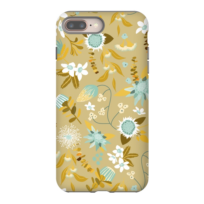 iPhone 7 plus StrongFit Stylized Australian Florals in Blue and Cream by Paula Ohreen