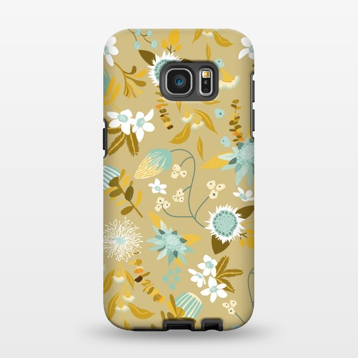 Galaxy S7 EDGE StrongFit Stylized Australian Florals in Blue and Cream by Paula Ohreen