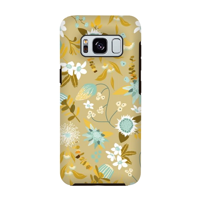 Galaxy S8 StrongFit Stylized Australian Florals in Blue and Cream by Paula Ohreen