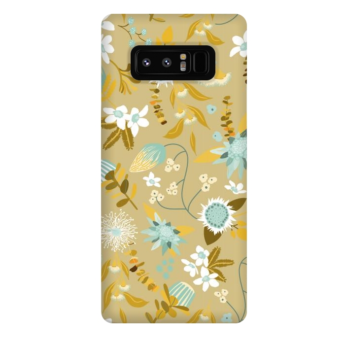 Galaxy Note 8 StrongFit Stylized Australian Florals in Blue and Cream by Paula Ohreen