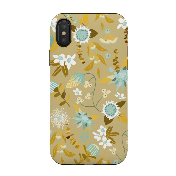 iPhone Xs / X StrongFit Stylized Australian Florals in Blue and Cream by Paula Ohreen