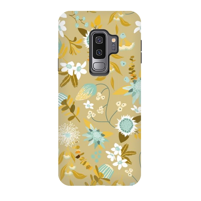 Galaxy S9 plus StrongFit Stylized Australian Florals in Blue and Cream by Paula Ohreen