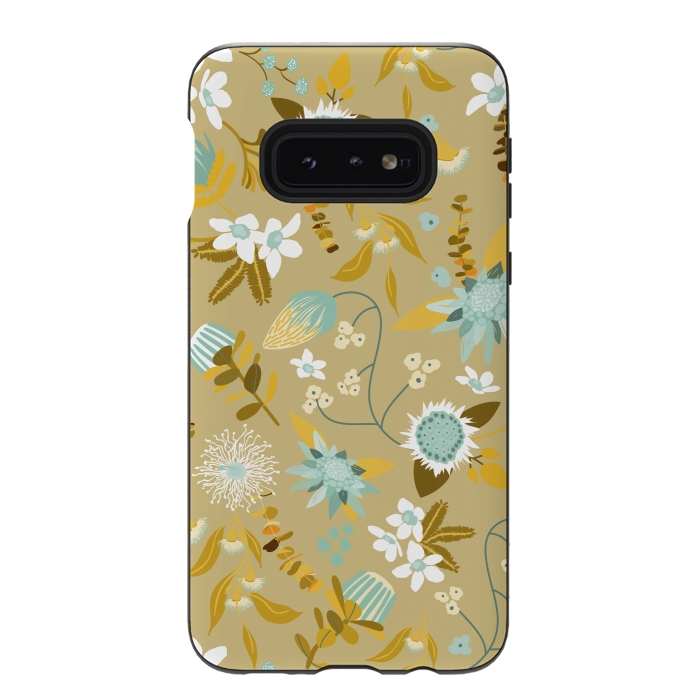 Galaxy S10e StrongFit Stylized Australian Florals in Blue and Cream by Paula Ohreen