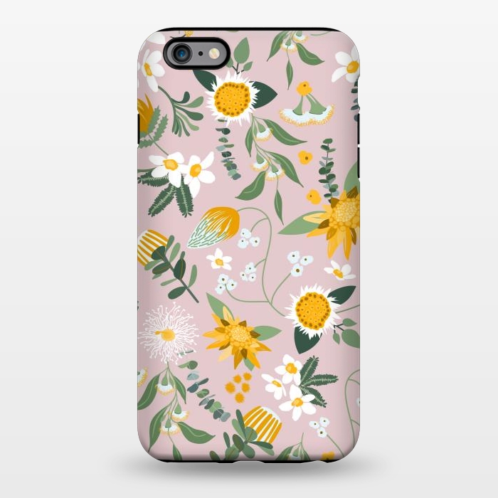 iPhone 6/6s plus StrongFit Stylized Australian Florals in Pink and Yellow by Paula Ohreen