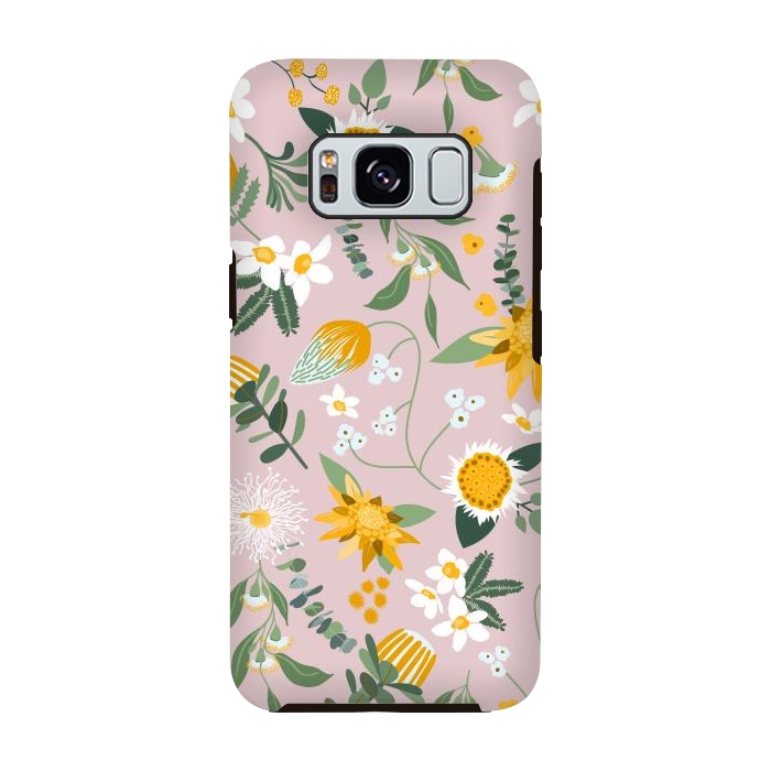 Galaxy S8 StrongFit Stylized Australian Florals in Pink and Yellow by Paula Ohreen