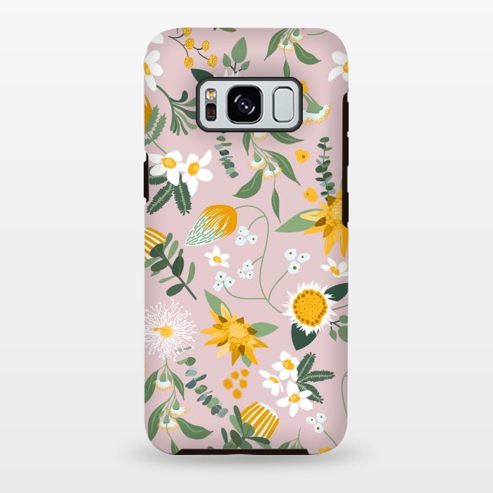 Galaxy S8 plus StrongFit Stylized Australian Florals in Pink and Yellow by Paula Ohreen