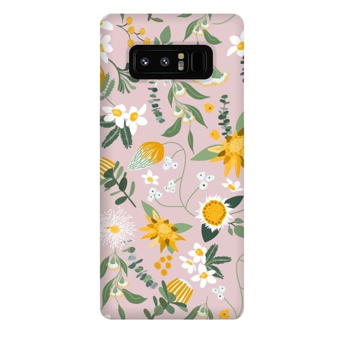 Galaxy Note 8 StrongFit Stylized Australian Florals in Pink and Yellow by Paula Ohreen