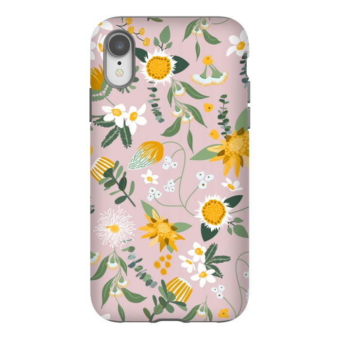 iPhone Xr StrongFit Stylized Australian Florals in Pink and Yellow by Paula Ohreen