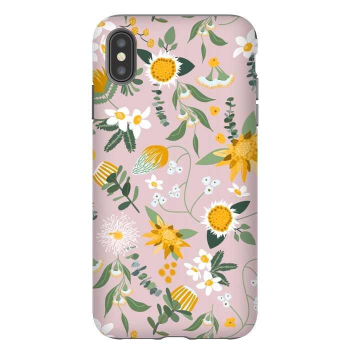 iPhone Xs Max StrongFit Stylized Australian Florals in Pink and Yellow by Paula Ohreen