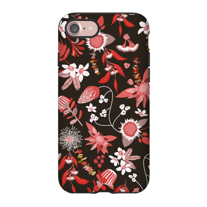 iPhone 7 StrongFit Stylized Australian Florals in Brown and Pink by Paula Ohreen