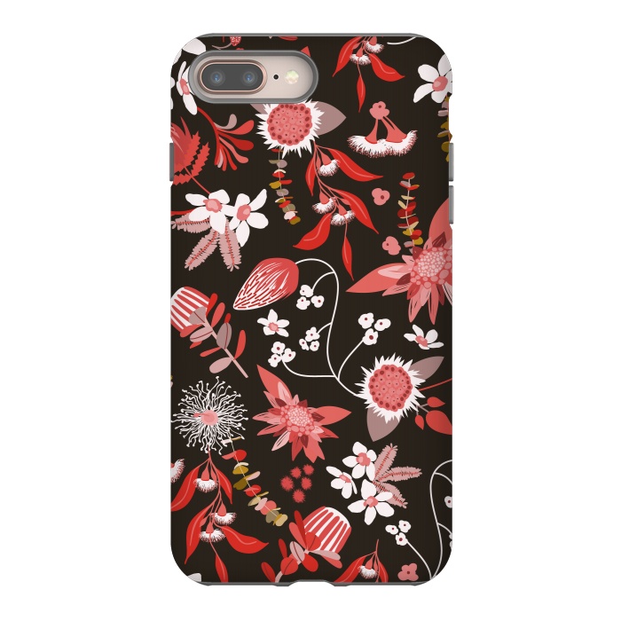 iPhone 7 plus StrongFit Stylized Australian Florals in Brown and Pink by Paula Ohreen