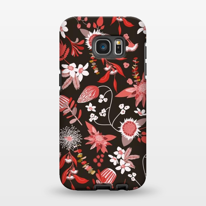 Galaxy S7 EDGE StrongFit Stylized Australian Florals in Brown and Pink by Paula Ohreen
