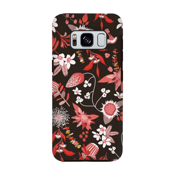 Galaxy S8 StrongFit Stylized Australian Florals in Brown and Pink by Paula Ohreen