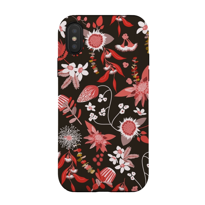 iPhone Xs / X StrongFit Stylized Australian Florals in Brown and Pink by Paula Ohreen
