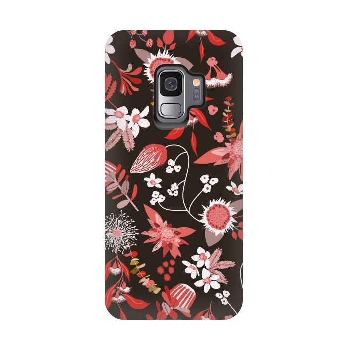 Galaxy S9 StrongFit Stylized Australian Florals in Brown and Pink by Paula Ohreen