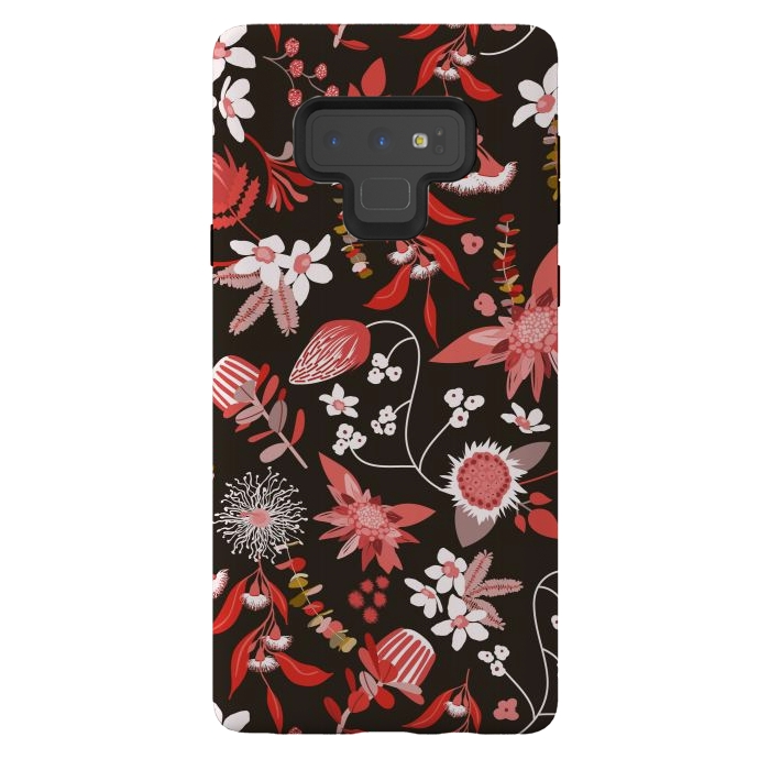 Galaxy Note 9 StrongFit Stylized Australian Florals in Brown and Pink by Paula Ohreen