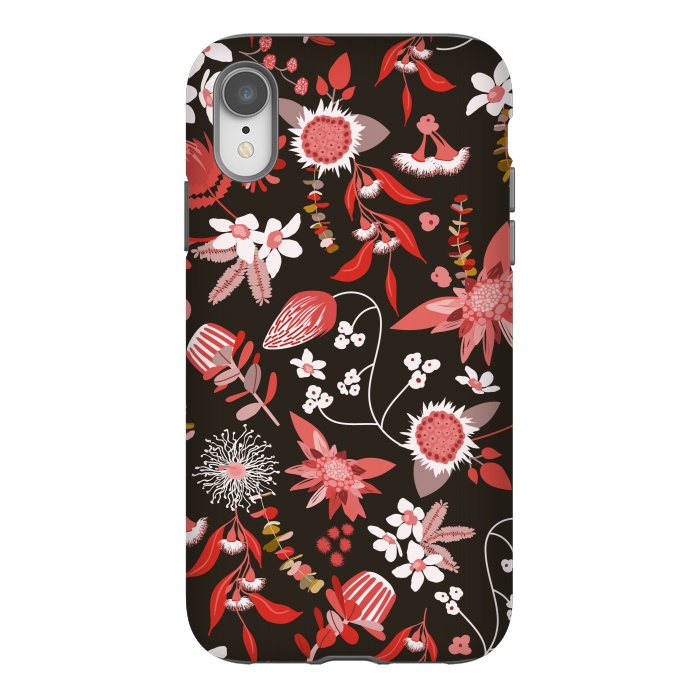 iPhone Xr StrongFit Stylized Australian Florals in Brown and Pink by Paula Ohreen