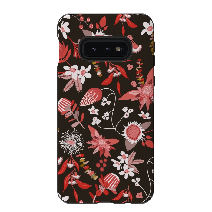 Galaxy S10e StrongFit Stylized Australian Florals in Brown and Pink by Paula Ohreen