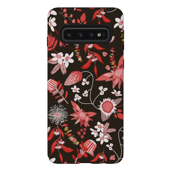 Galaxy S10 StrongFit Stylized Australian Florals in Brown and Pink by Paula Ohreen