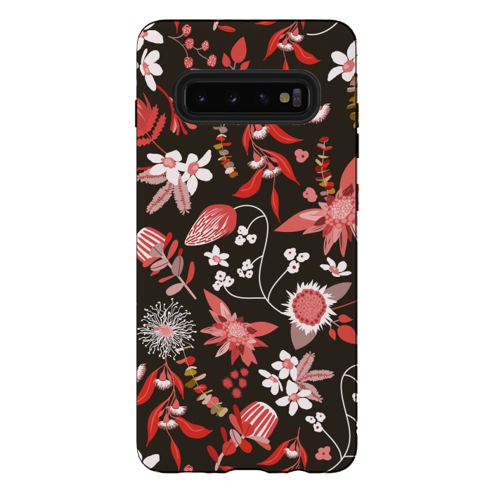Galaxy S10 plus StrongFit Stylized Australian Florals in Brown and Pink by Paula Ohreen
