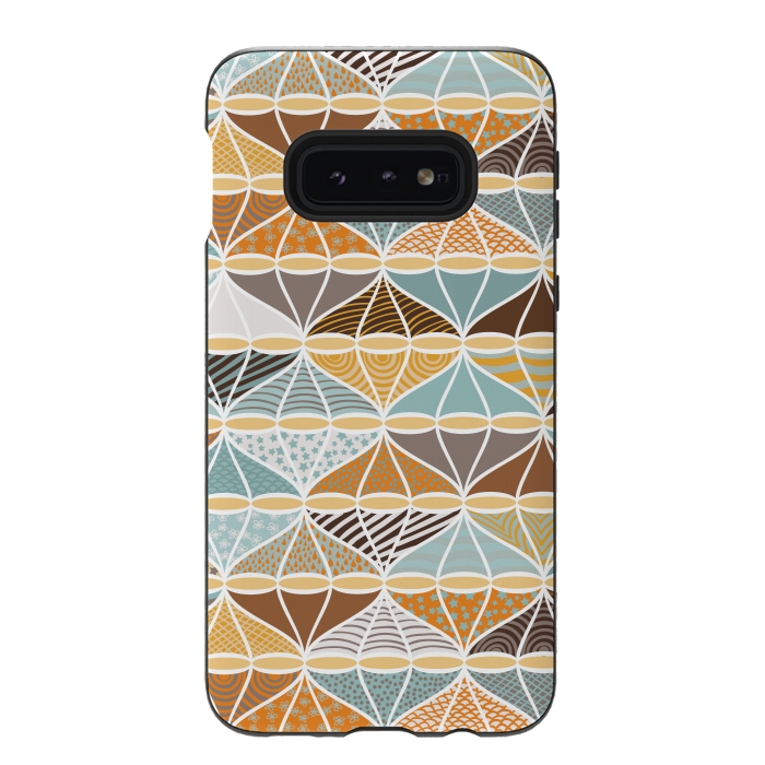 Galaxy S10e StrongFit April Showers Bring Brollies - Blue and Mustard by Paula Ohreen