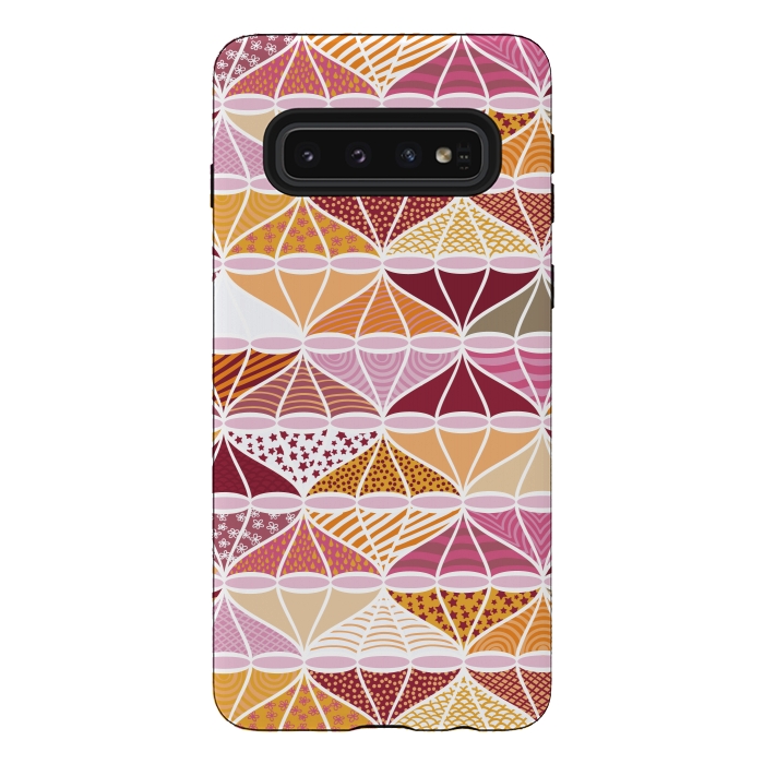 Galaxy S10 StrongFit April Showers Bring Brollies - Pink and Orange by Paula Ohreen