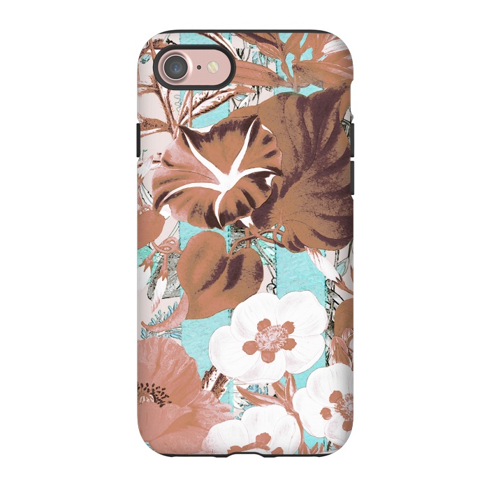 iPhone 7 StrongFit Romantic flowers on pastel blue stripes by Oana 