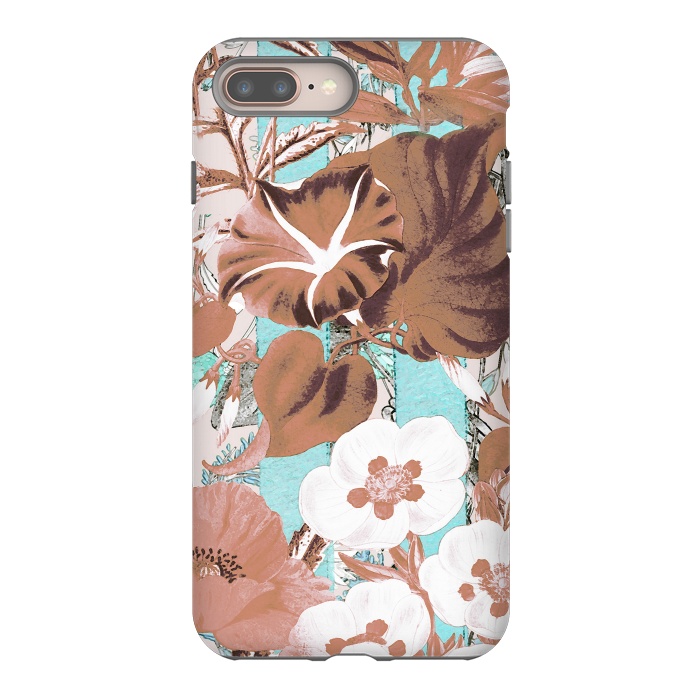 iPhone 7 plus StrongFit Romantic flowers on pastel blue stripes by Oana 