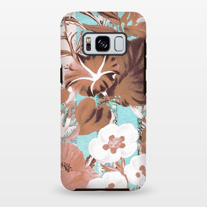 Galaxy S8 plus StrongFit Romantic flowers on pastel blue stripes by Oana 