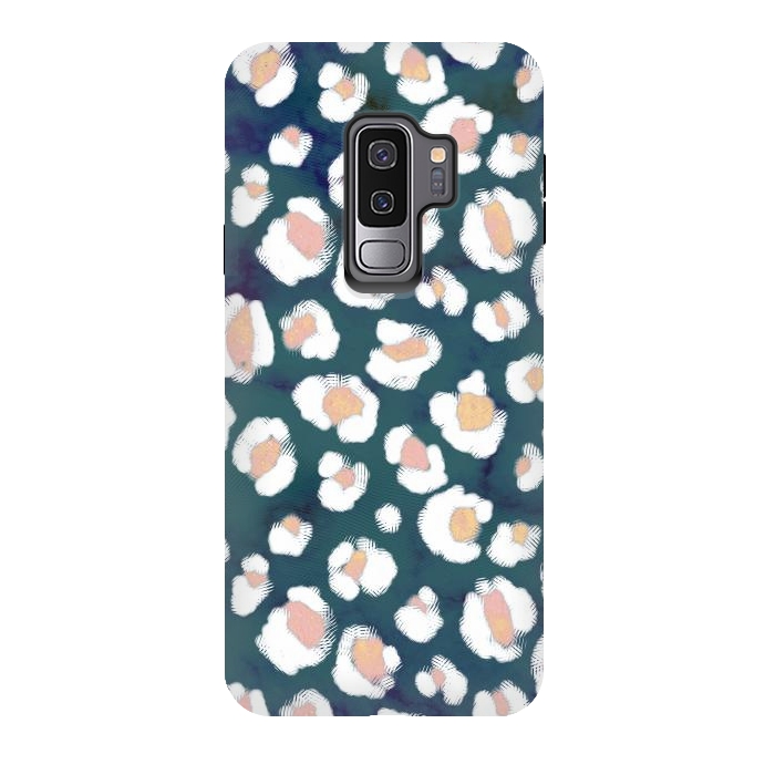 Galaxy S9 plus StrongFit Rose gold white brushed leopard print by Oana 