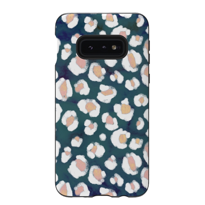 Galaxy S10e StrongFit Rose gold white brushed leopard print by Oana 