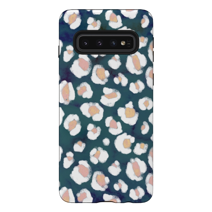 Galaxy S10 StrongFit Rose gold white brushed leopard print by Oana 