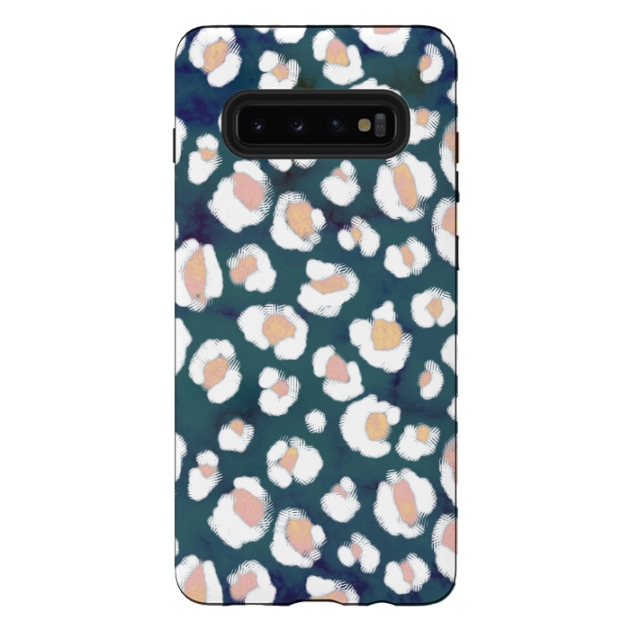 Galaxy S10 plus StrongFit Rose gold white brushed leopard print by Oana 