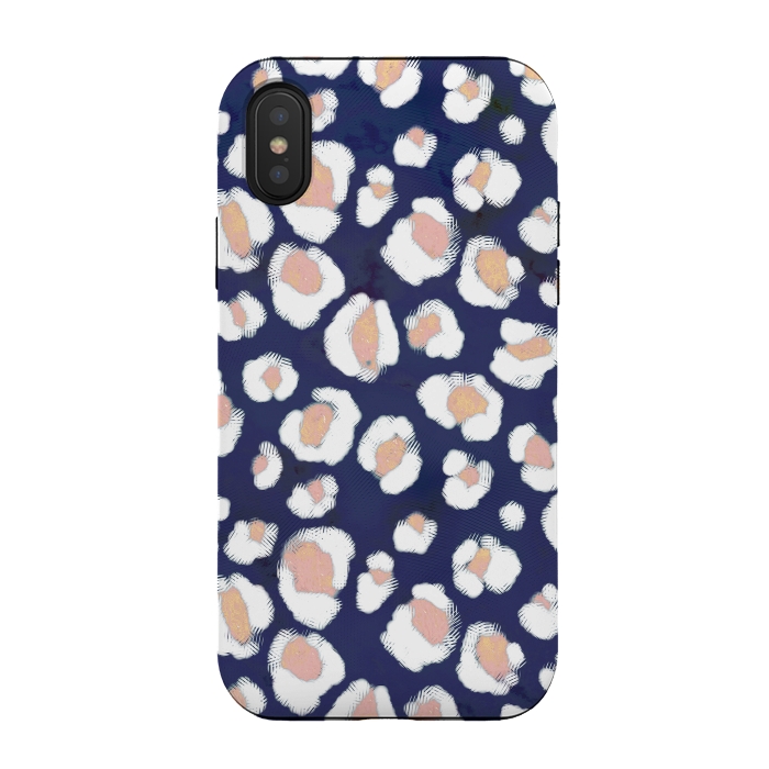 iPhone Xs / X StrongFit Rose gold white leopard print spots by Oana 