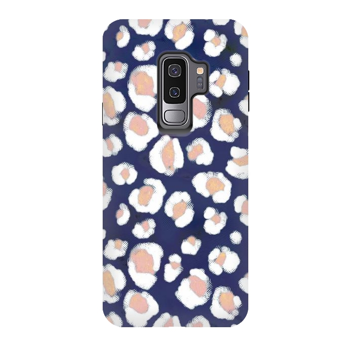 Galaxy S9 plus StrongFit Rose gold white leopard print spots by Oana 