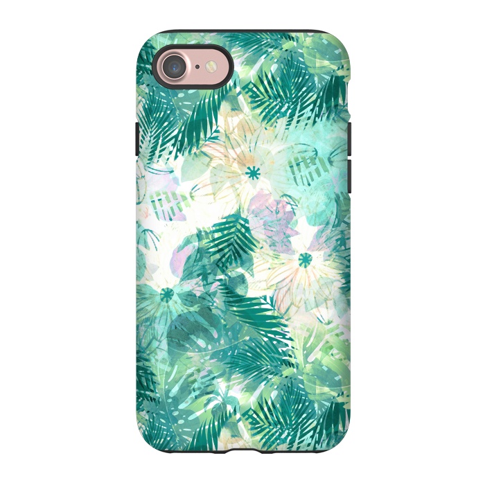 iPhone 7 StrongFit Watercolor tropical leaves and flower petals by Oana 