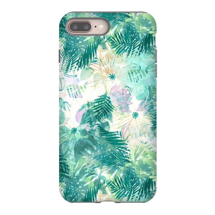 iPhone 7 plus StrongFit Watercolor tropical leaves and flower petals by Oana 