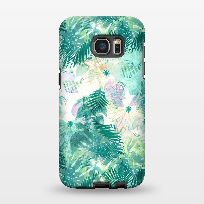 Galaxy S7 EDGE StrongFit Watercolor tropical leaves and flower petals by Oana 
