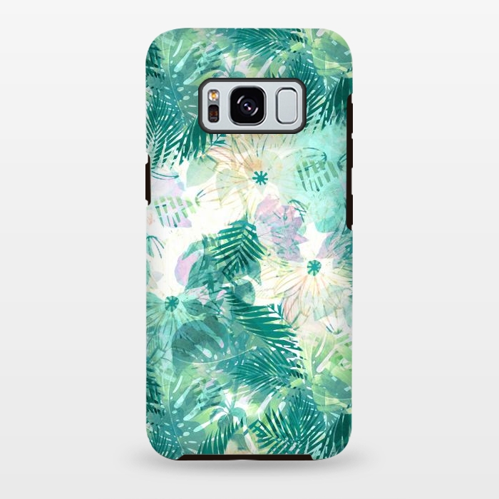 Galaxy S8 plus StrongFit Watercolor tropical leaves and flower petals by Oana 